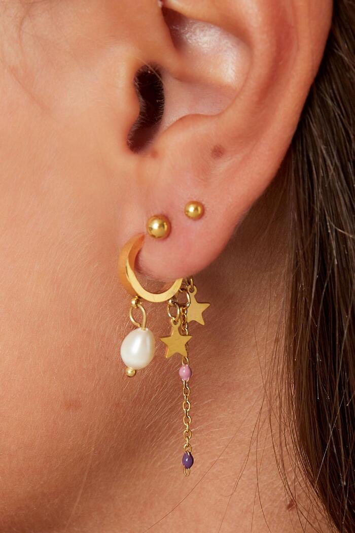 Boucles d'oreilles Étoiles Filantes et Perles Violet et Rose Argenté Acier inoxydable Image3
